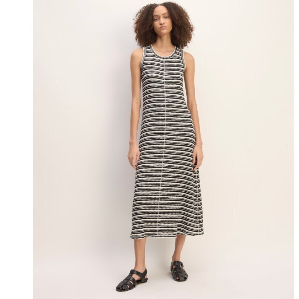 Everlaneโ Women's Size Large The Rib-Knit A-Line Tank Dress White Black Stripes